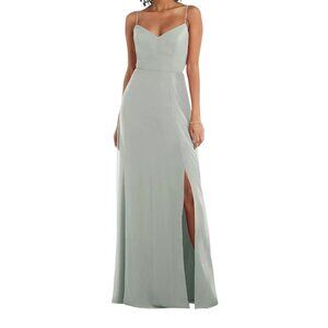 After Six Green Chiffon Open Tie Back Front Slit Maxi Dress Size 6R NWTF Read